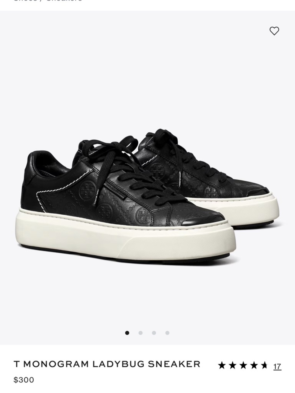 Tory Burch Black Ladybug  Leather Logo-Embossed Platform Sneakers - White Sole